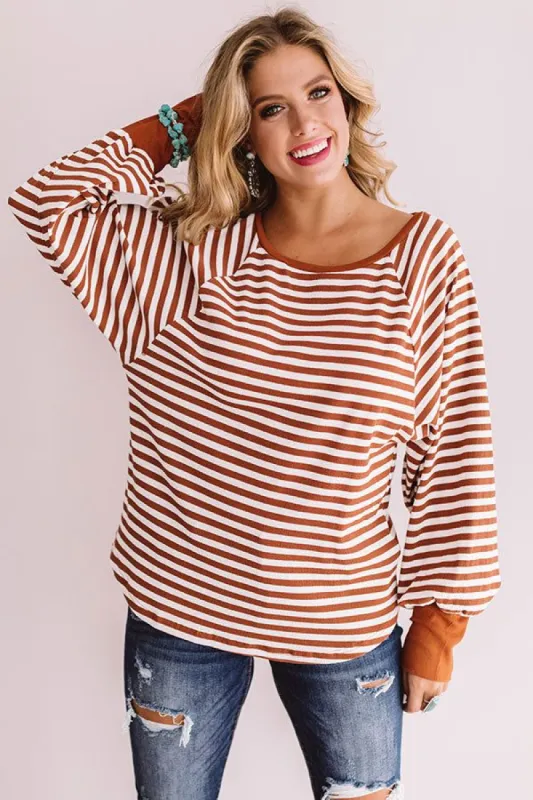 California Love Stripe Shift Top In Rust sold by Impressions
