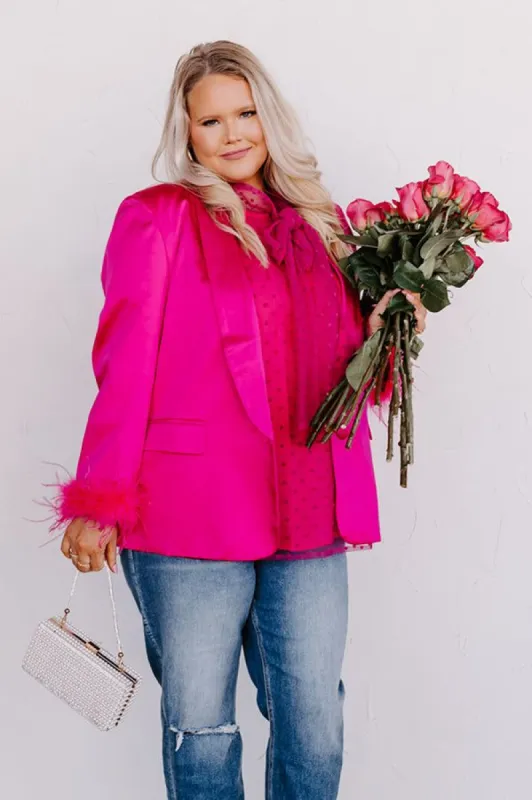 Absolutely Fabulous Feather Blazer In Fuchsia Curves sold by Impressions