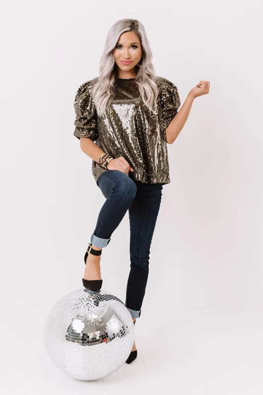 Champagne Pop Sequin Top In Black sold by Impressions