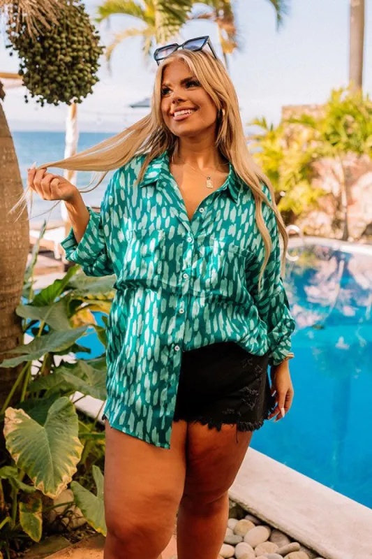 Sweetest Gesture Button Up In Turquoise Curves sold by Impressions