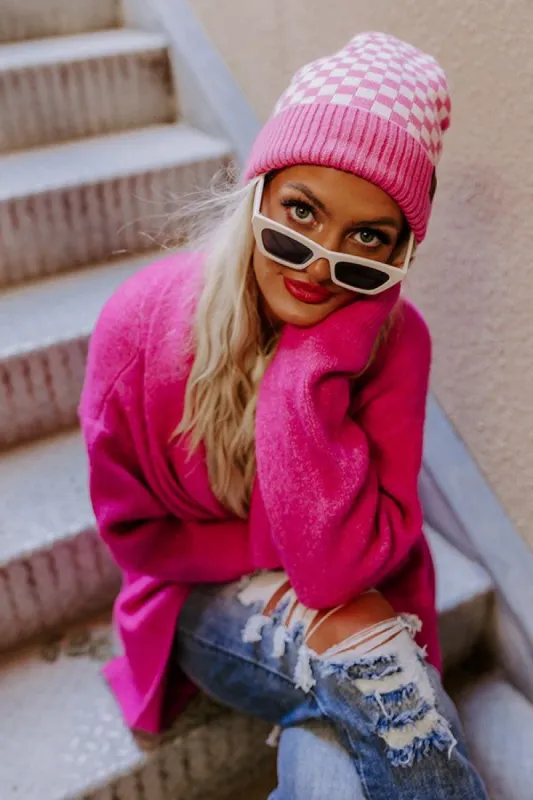 Wishlist Checkered Beanie In Pink sold by Impressions