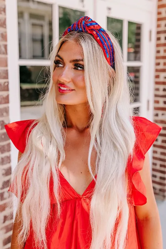 Extra Points Only Sequin Headband In Red/Blue sold by Impressions