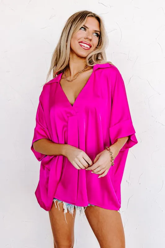 Best Weather Ever Satin Shift Top in Hot Pink sold by Impressions