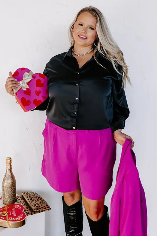 East Of Everything Satin Button Up In Black Curves sold by Impressions