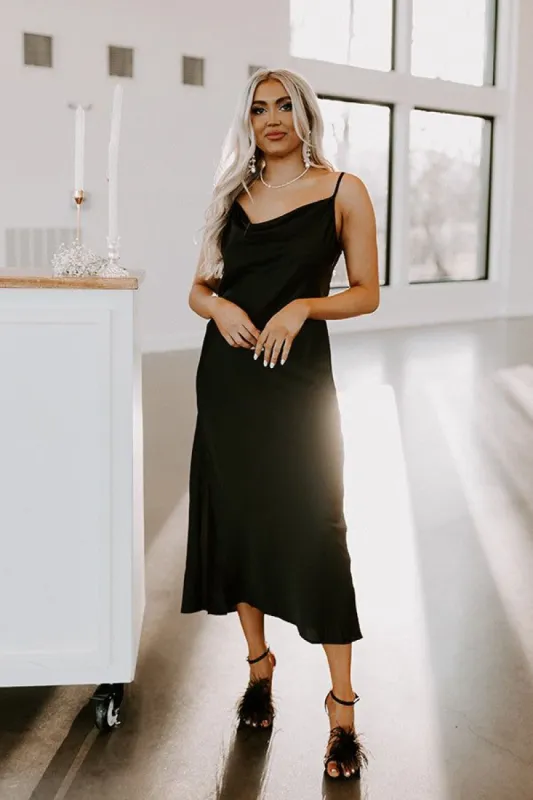 Classy And Confident Satin Midi In Black sold by Impressions