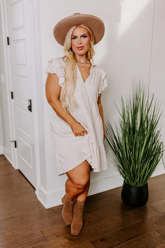 Newsworthy Style Linen-Blend Babydoll Dress In Stone Curves sold by Impressions