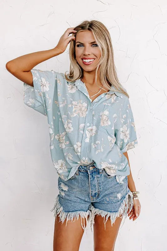 Tulum Toasts Floral Top in Light Sky Blue sold by Impressions