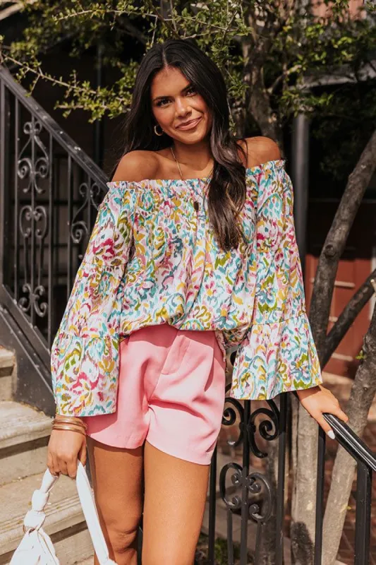 Chasing Sunshine Off Shoulder Top in Pink sold by Impressions