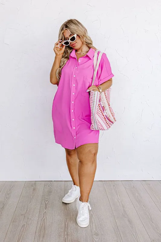 Sunlit Magic Button Up Dress In Pink Curves sold by Impressions