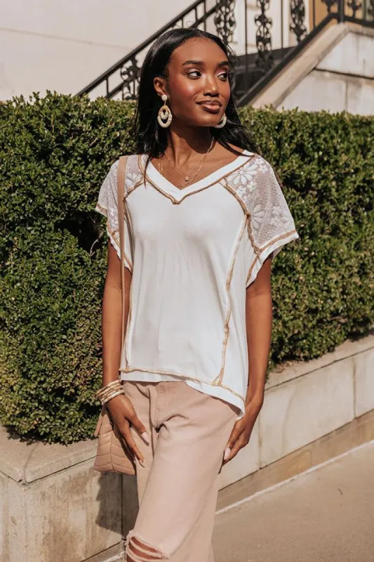 Charming Cityscape Lace Top In Ivory sold by Impressions