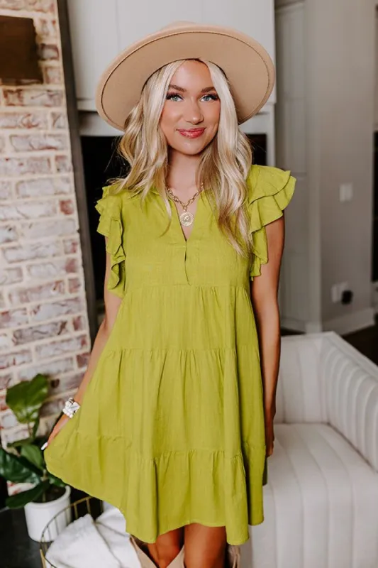 Newsworthy Style Linen-Blend Babydoll Dress In Lime sold by Impressions