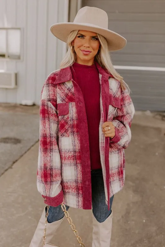 Coffee And Smiles Plaid Jacket In Wine sold by Impressions