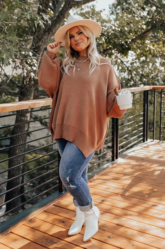 Full Of Warmth Tunic Sweater In Camel Curves sold by Impressions