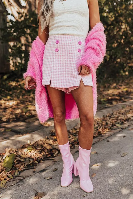 Chill On The Horizon Houndstooth Skort In Pink sold by Impressions
