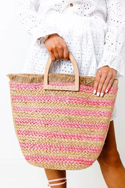 Dive Right In Woven Tote In Pink sold by Impressions