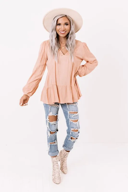 Chic Checklist Babydoll Top In Peach sold by Impressions