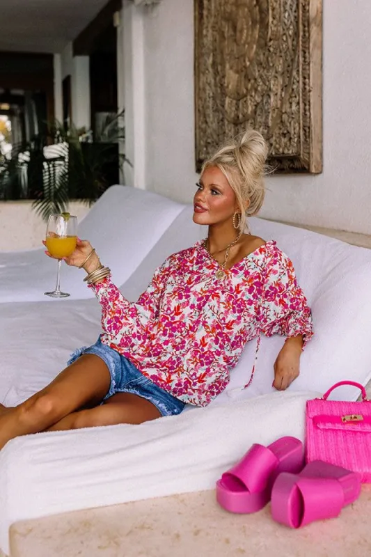 Malibu Pier Floral Shift Top in Pink sold by Impressions