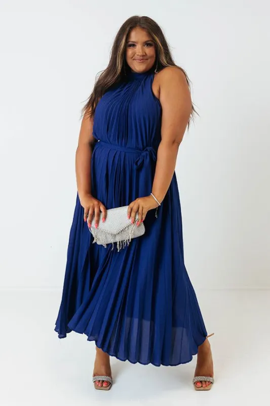 Point Of Pretty Pleated Maxi Dress In Royal Blue Curves sold by Impressions