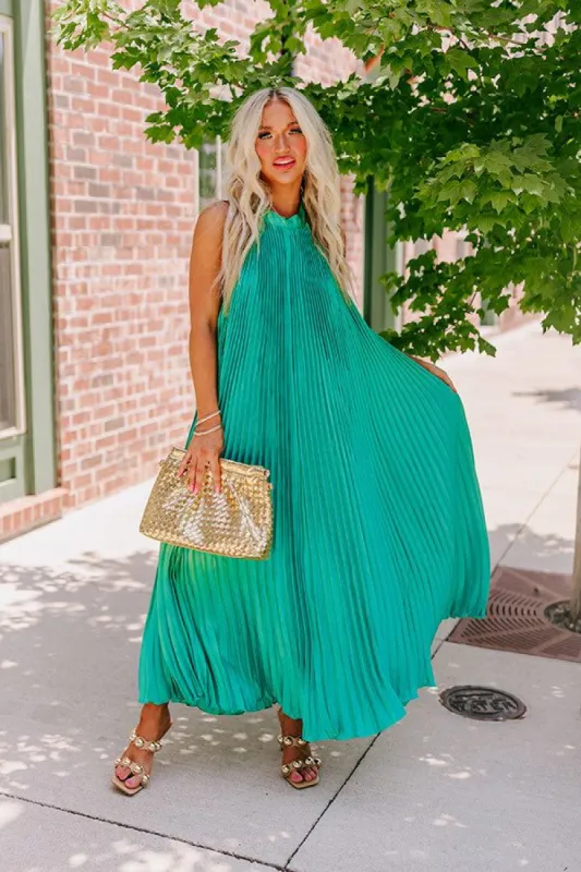 Forever Stunning Pleated Maxi In Kelly Green sold by Impressions