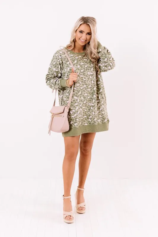 Play It Cool Leopard Sweater Dress In Sage sold by Impressions
