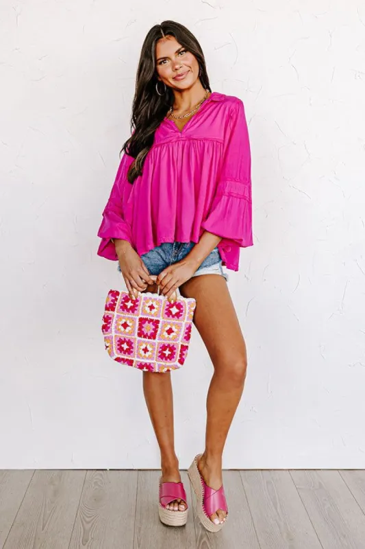 The Bayle Babydoll Shift Top in Hot Pink sold by Impressions