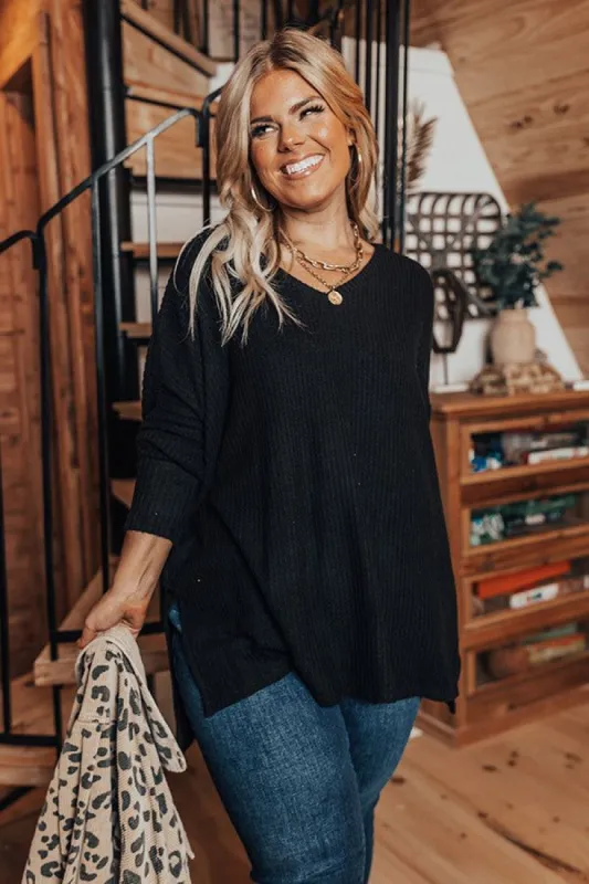 Bonfire Date Waffle Knit Tunic In Black Curves sold by Impressions