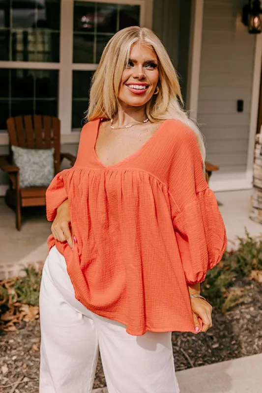 Pause And Reflect Babydoll Top In Bright Coral Curves sold by Impressions