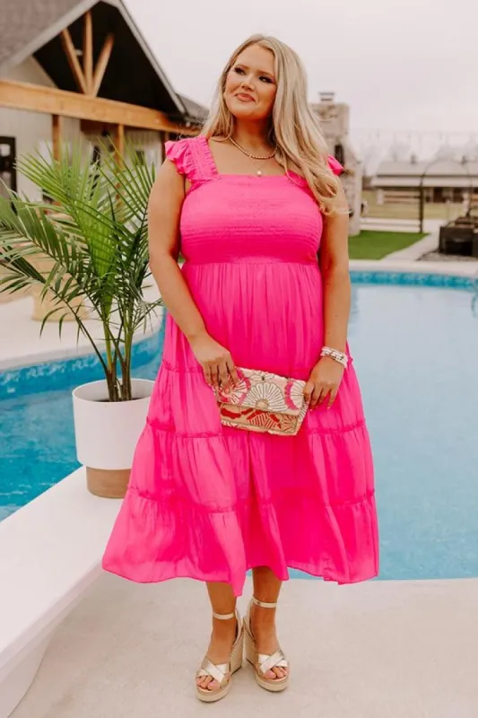 Napa Valley Retreat Smocked Midi In Hot Pink Curves sold by Impressions