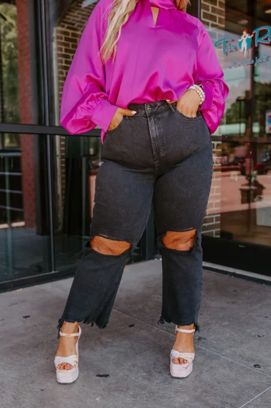 Risen The Polliana High Waist Distressed Jean in Black Curves sold by Impressions
