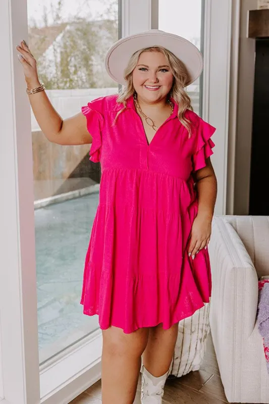 Newsworthy Style Linen-Blend Babydoll Dress In Hot Pink Curves sold by Impressions