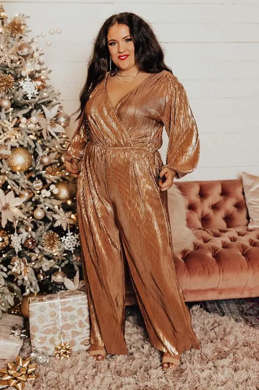 Endless Nights Pleated Jumpsuit In Rose Gold Curves sold by Impressions