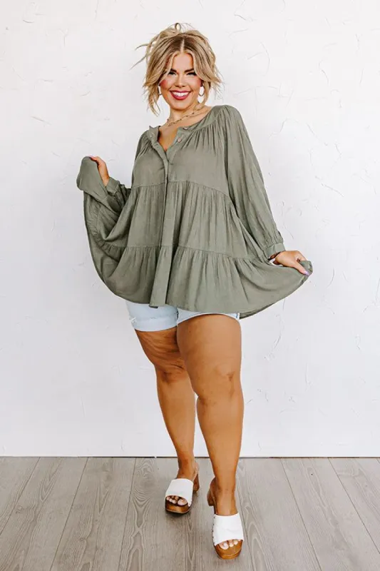 Sweeter Than Pie Babydoll Top In Olive Curves sold by Impressions