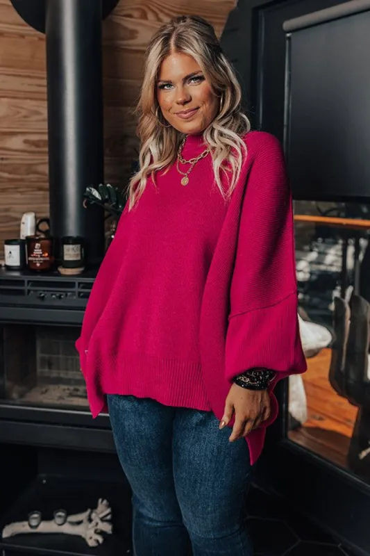 Full Of Warmth Tunic Sweater In Hot Pink Curves sold by Impressions