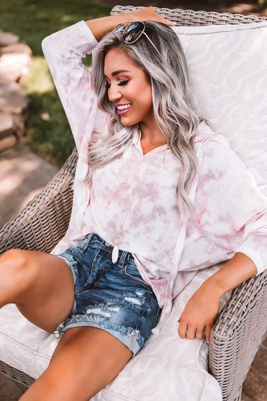 Tie Dye Pick Me Up Knit Hoodie In Blush sold by Impressions