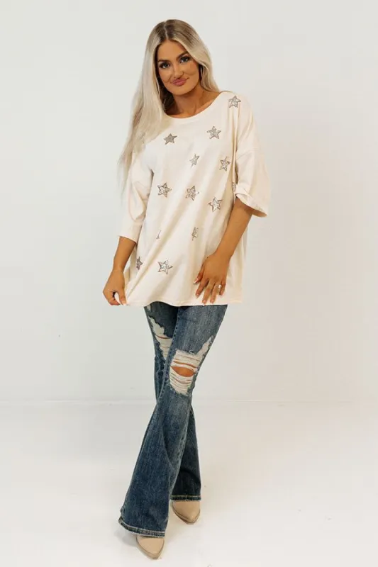 Brightest Star Sequin Oversized Tee in Cream sold by Impressions
