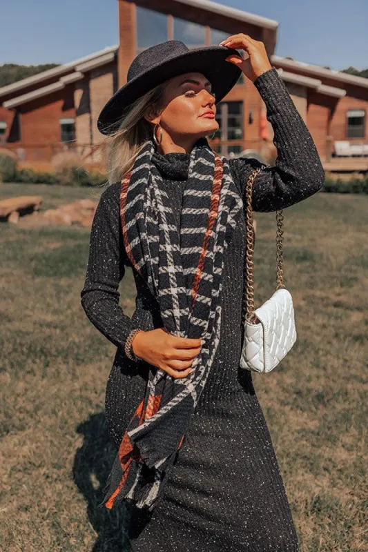 Warming Up Plaid Scarf in Black sold by Impressions