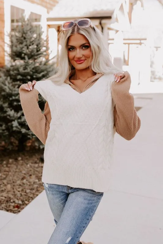 Cue The Calm Cable Knit Sweater Top In Ivory sold by Impressions