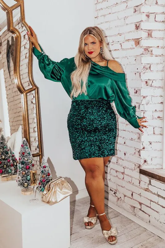 Date Night Ready Satin Top In Hunter Green Curves sold by Impressions