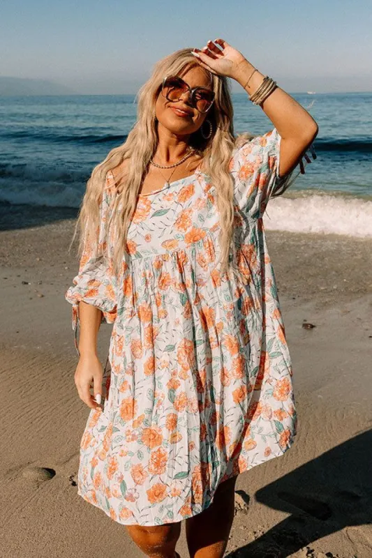 Floral Market Shift Dress in Sky Blue Curves sold by Impressions