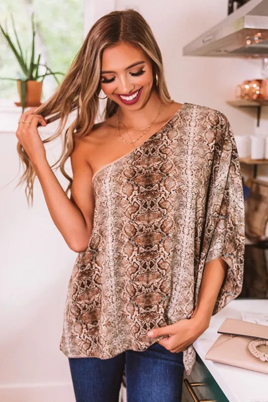 The Only One Snake Print Shift Top In Brown sold by Impressions