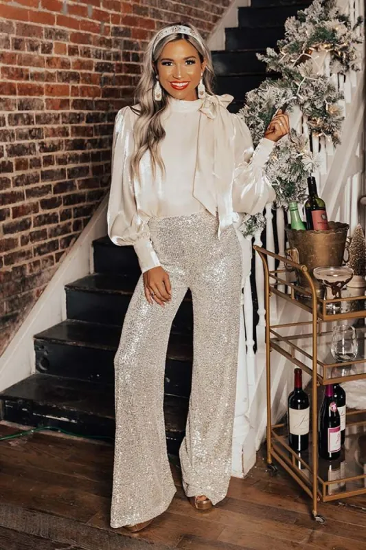 Sparkle In The City High Waist Sequin Pants In Champagne sold by Impressions