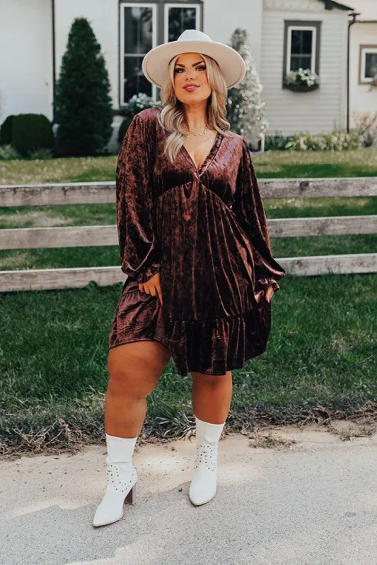 Social And Chic Velvet Babydoll Dress In Chestnut Curves sold by Impressions