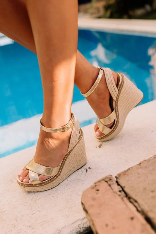 The Syra Espadrille Wedge In Gold sold by Impressions