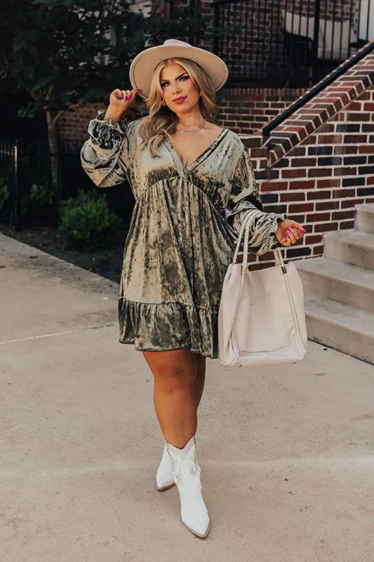 Social And Chic Velvet Babydoll Dress In Army Green Curves sold by Impressions