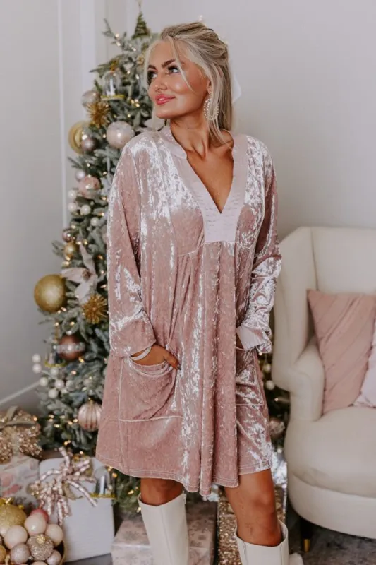 Midnight Kiss Velvet Mini Dress In Blush sold by Impressions