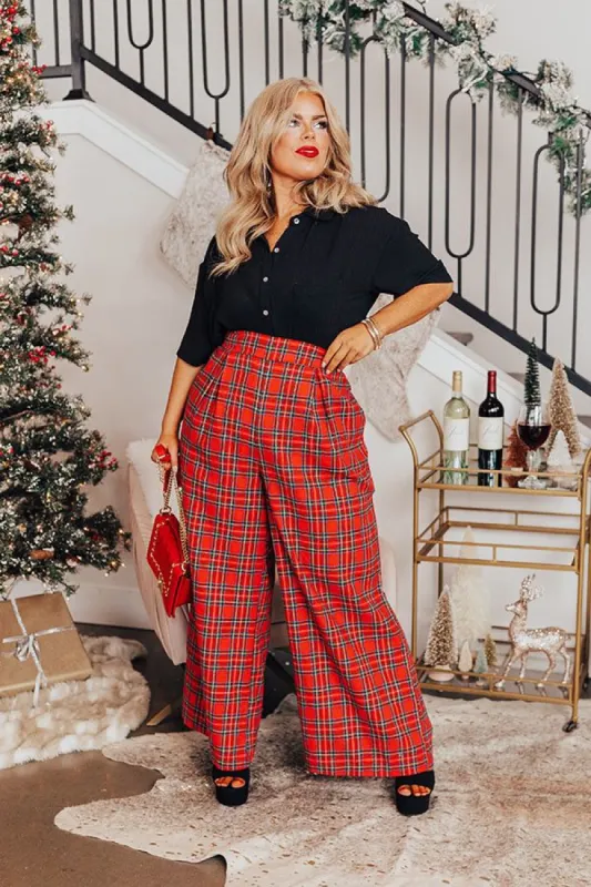 The Kaylie Wide Leg Plaid Pants Curves sold by Impressions