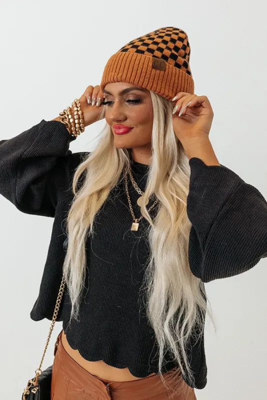 Wishlist Checkered Beanie In Rust sold by Impressions