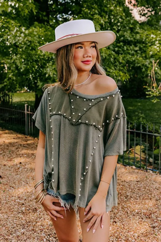Poised Romance Embellished Top In Olive sold by Impressions
