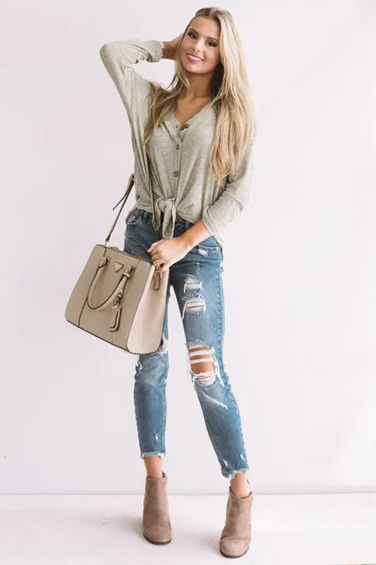 Social Debut Button Up Top In Pear sold by Impressions