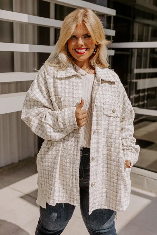 Shift Focus Tweed Lightweight Jacket In Ivory Curves sold by Impressions